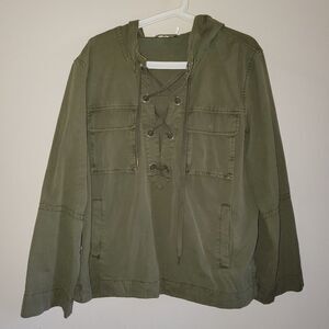 Free People Safari Pullover Jacket Lace Up Army Green Hooded Top Medium